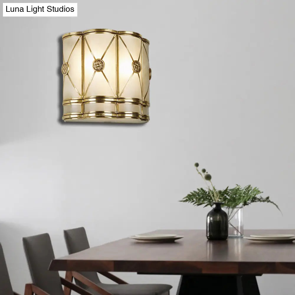 Vintage 7.5/10 H Gold Tapered Wall Mounted Lamp With Frosted Glass - Flush Sconce Light