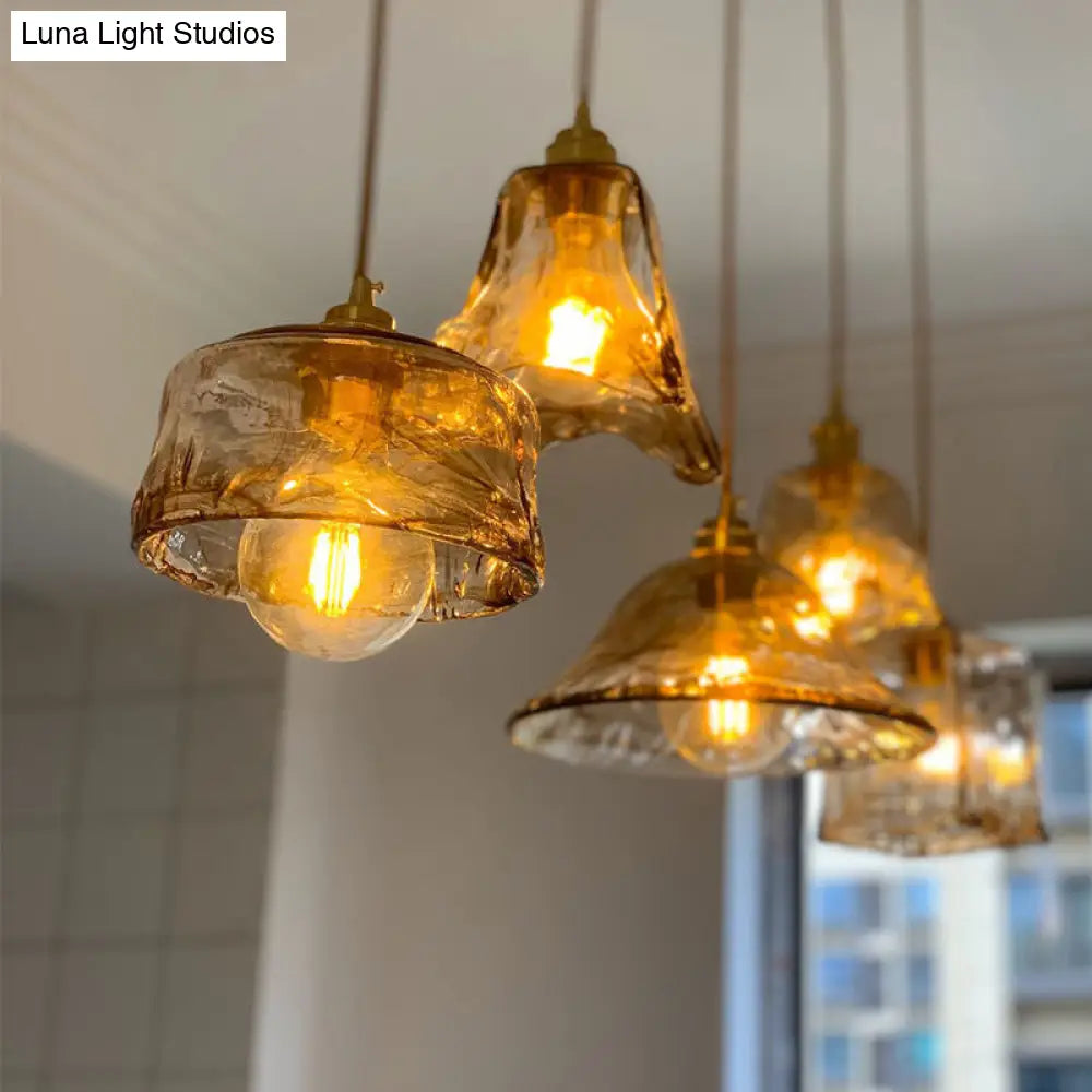 Vintage Alabaster Glass Pendant Lamp For Living Room - 1 Light Amber Lighting