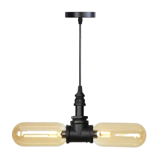 Vintage Amber/Clear Glass Pendant Chandelier With Led Hanging Ceiling Light - 2 Heads Black Amber /