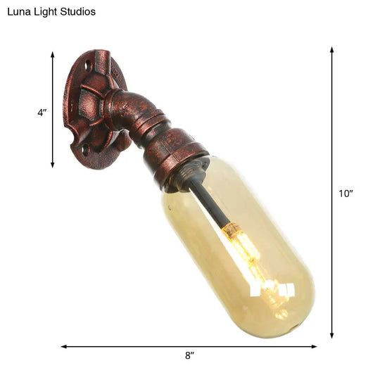 Vintage Amber Glass Capsule Led Wall Sconce Lamp With Weathered Copper Finish