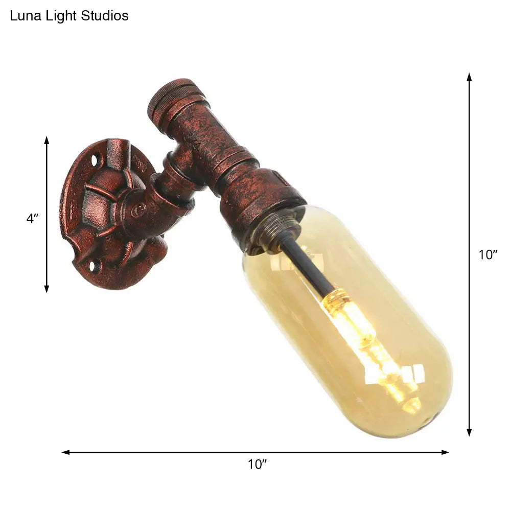 Vintage Amber Glass Capsule Led Wall Sconce Lamp With Weathered Copper Finish