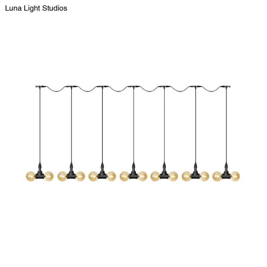 Amber Glass Ball Pendant Lamp With Multiple Black Led Lights