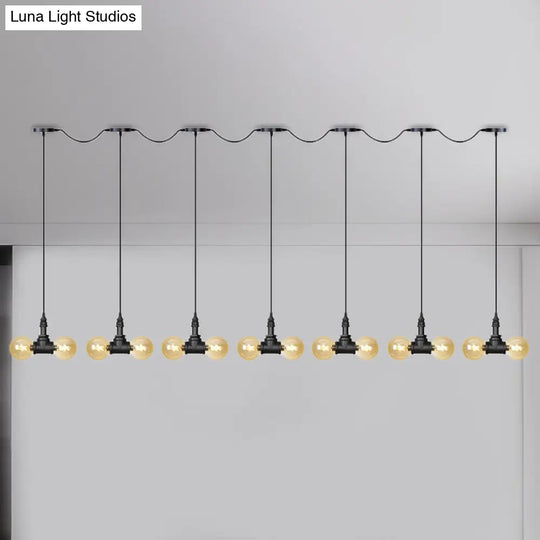 Amber Glass Ball Pendant Lamp With Multiple Black Led Lights 14 /