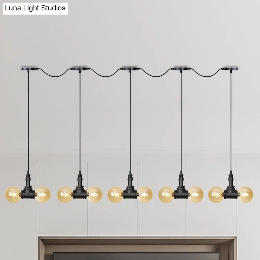 Amber Glass Ball Pendant Lamp With Multiple Black Led Lights 10 /