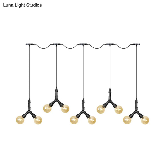 Vintage Amber Glass Swag Hanging Light Fixture - Led Multi Lamp Pendant With 6/10/14 Bulbs In Black