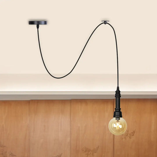 Vintage Amber Glass Swag Pendant Light - Restaurant Sphere/Capsule Design 1-Head With Black Pipe