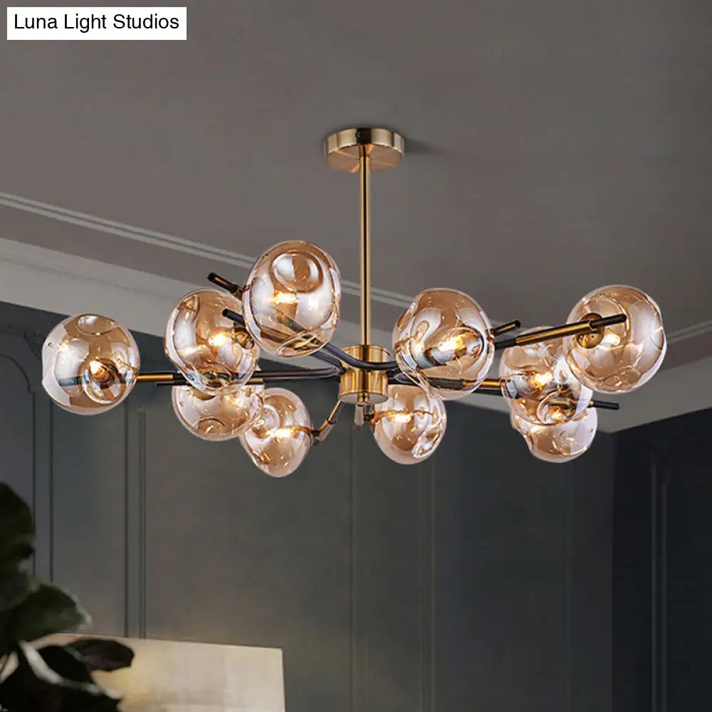 Vintage Amber/Grey Glass Flush Mount Chandelier With 10 Lights - Elegant Ceiling Light For Living