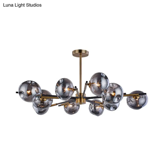 Vintage Amber/Grey Glass Flush Mount Chandelier With 10 Lights - Elegant Ceiling Light For Living