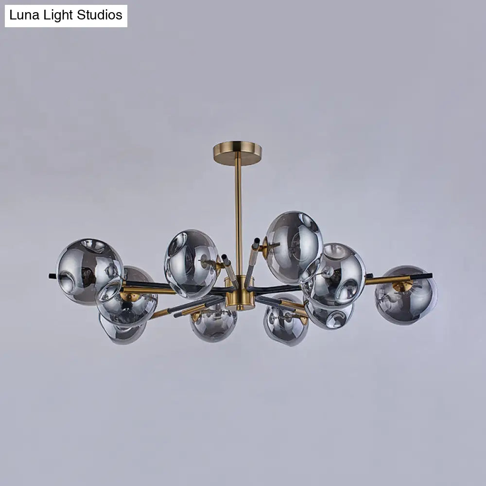 Vintage Amber/Grey Glass Flush Mount Chandelier With 10 Lights - Elegant Ceiling Light For Living