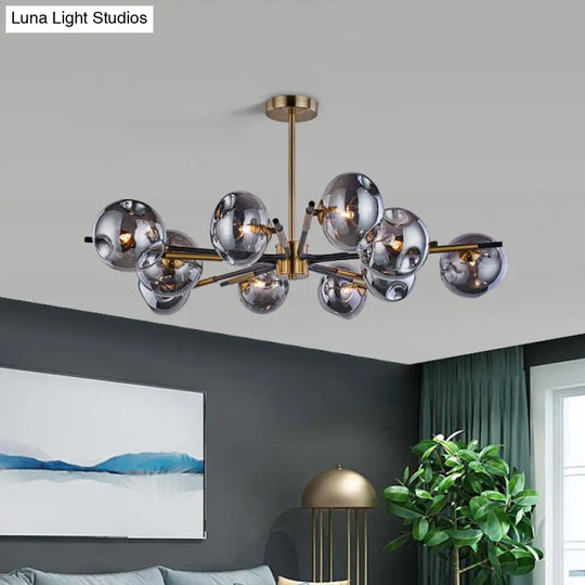 Vintage Amber/Grey Glass Flush Mount Chandelier With 10 Lights - Elegant Ceiling Light For Living