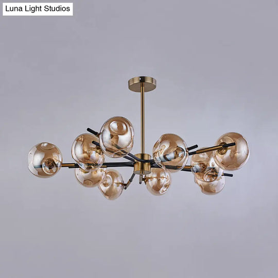 Vintage Amber/Grey Glass Flush Mount Chandelier With 10 Lights - Elegant Ceiling Light For Living