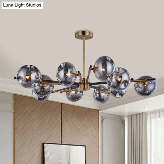 Vintage Amber/Grey Glass Flush Mount Chandelier With 10 Lights - Elegant Ceiling Light For Living