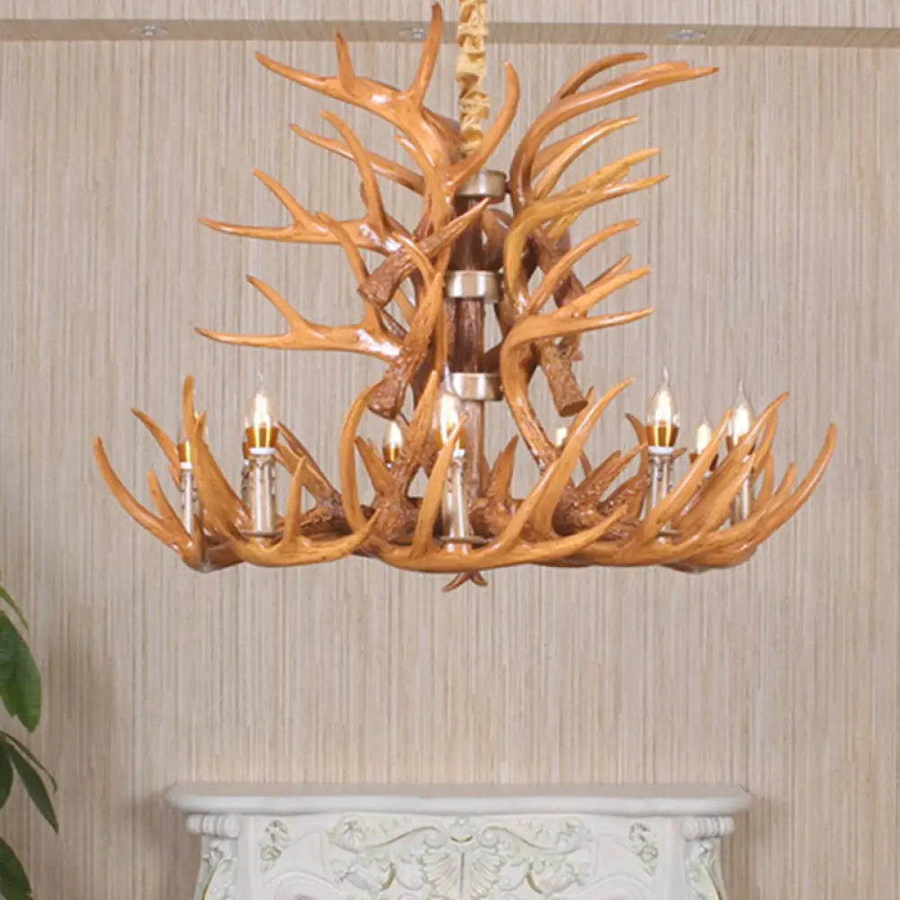 Vintage Antler Chandelier Pendant Light - Resin Hanging For Living Room Yellow