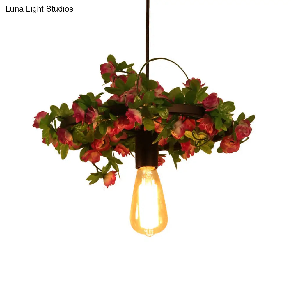 Vintage Bare Bulb Pendant Light Fixture With Led Flower Design For Restaurants