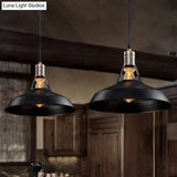 Vintage Barn Pendant Light - Metallic Black/White 1 Bulb Suspension 10.5/12/15 Inch Width