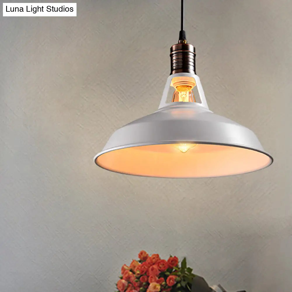 Rustic Barn Pendant Light - Vintage Style 1-Bulb Suspension Lamp In Black/White 10.5/12/15 Inch