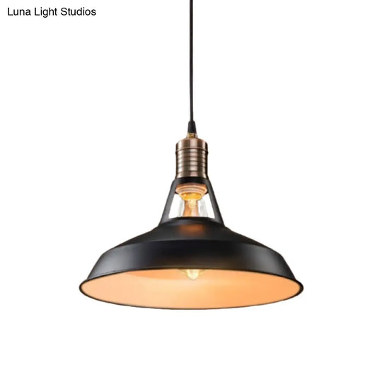 Rustic Barn Pendant Light - Vintage Style 1-Bulb Suspension Lamp In Black/White 10.5/12/15 Inch