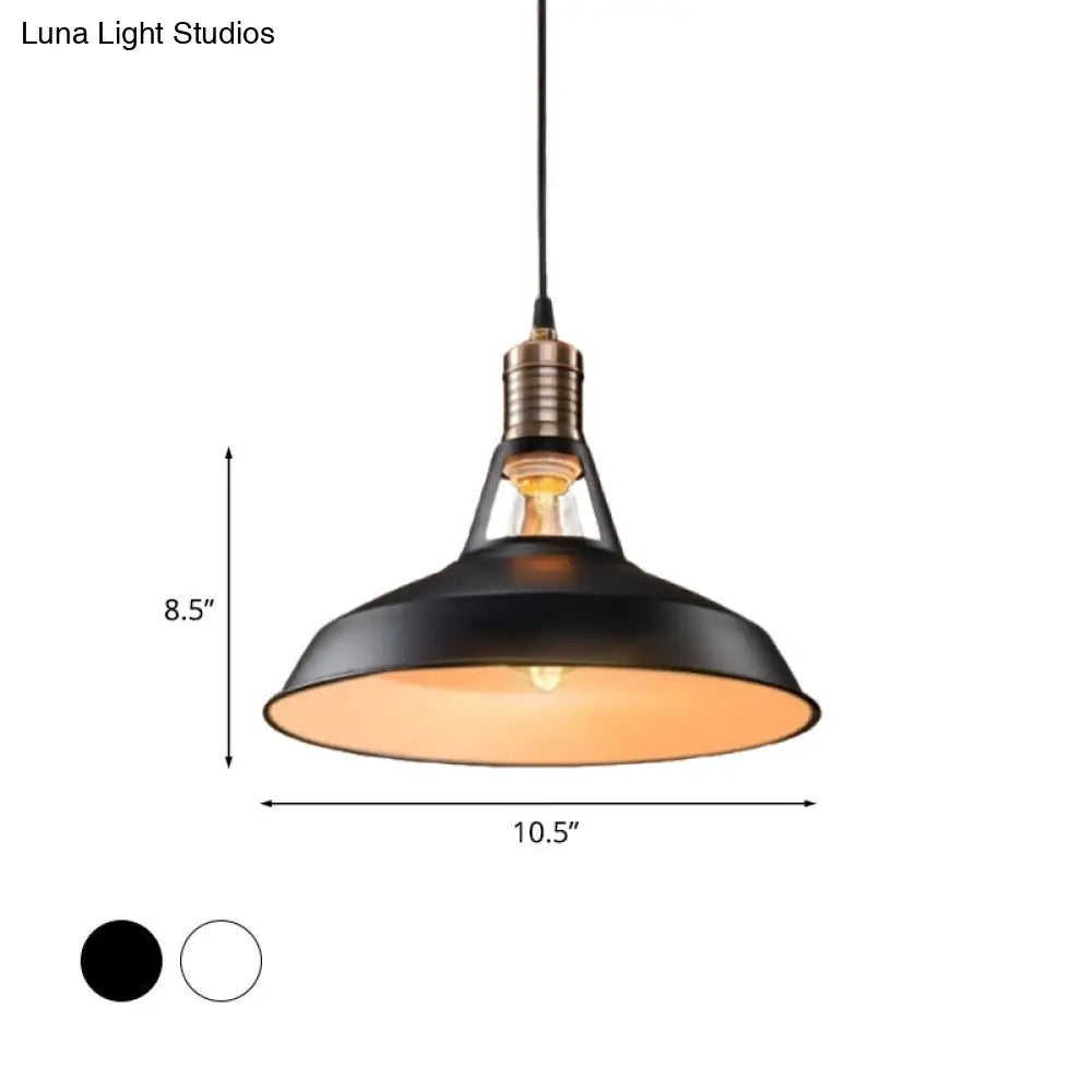 Rustic Barn Pendant Light - Vintage Style 1-Bulb Suspension Lamp In Black/White 10.5/12/15 Inch