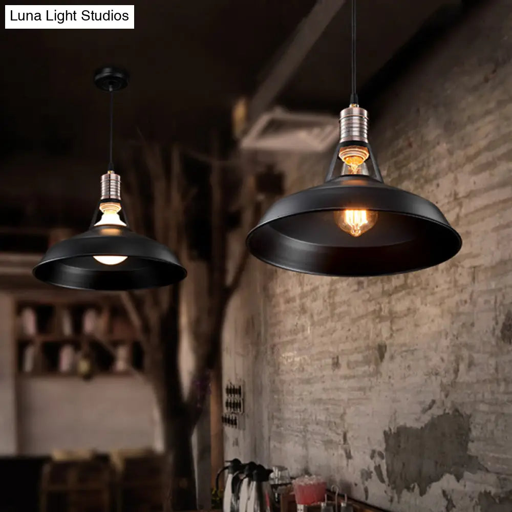 Vintage Barn Pendant Light - Metallic Black/White 1 Bulb Suspension 10.5/12/15 Inch Width
