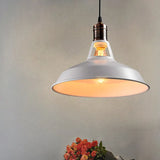Vintage Barn Pendant Light - Metallic Black/White 1 Bulb Suspension 10.5/12/15 Inch Width White /