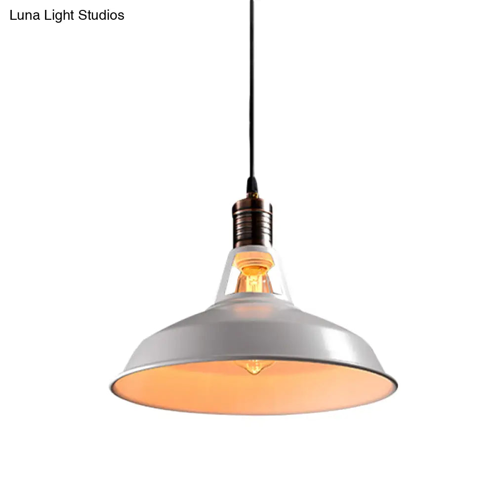 Vintage Barn Pendant Light - Metallic Black/White 1 Bulb Suspension 10.5/12/15 Inch Width