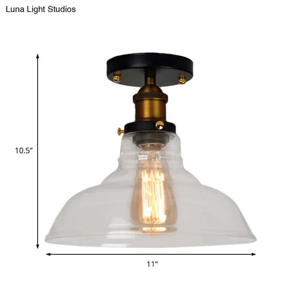Vintage Barn Semi-Mounted Ceiling Light With Clear/Amber Glass Shade - Ideal For Bedroom 1 Bulb