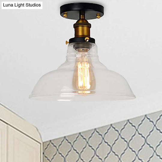 Vintage Barn Semi-Mounted Ceiling Light With Clear/Amber Glass Shade - Ideal For Bedroom 1 Bulb