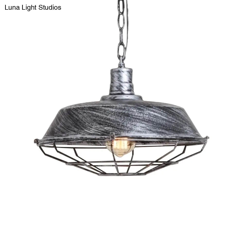 Vintage Barn Shade Pendant Lamp - Bronze/Silver Hanging Light Fixture With Metallic Finish