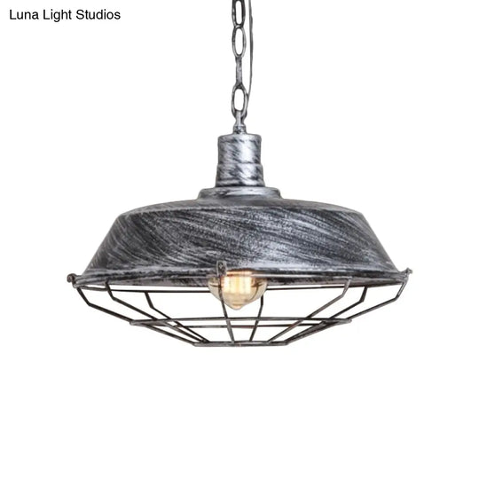 Vintage Barn Shade Pendant Lamp - Bronze/Silver Hanging Light Fixture With Metallic Finish
