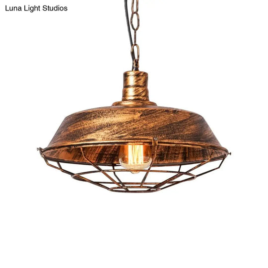 Vintage Style Metallic Pendant Lamp - Barn Shade Cloth Shop 1 Bulb Bronze/Silver Hanging Light