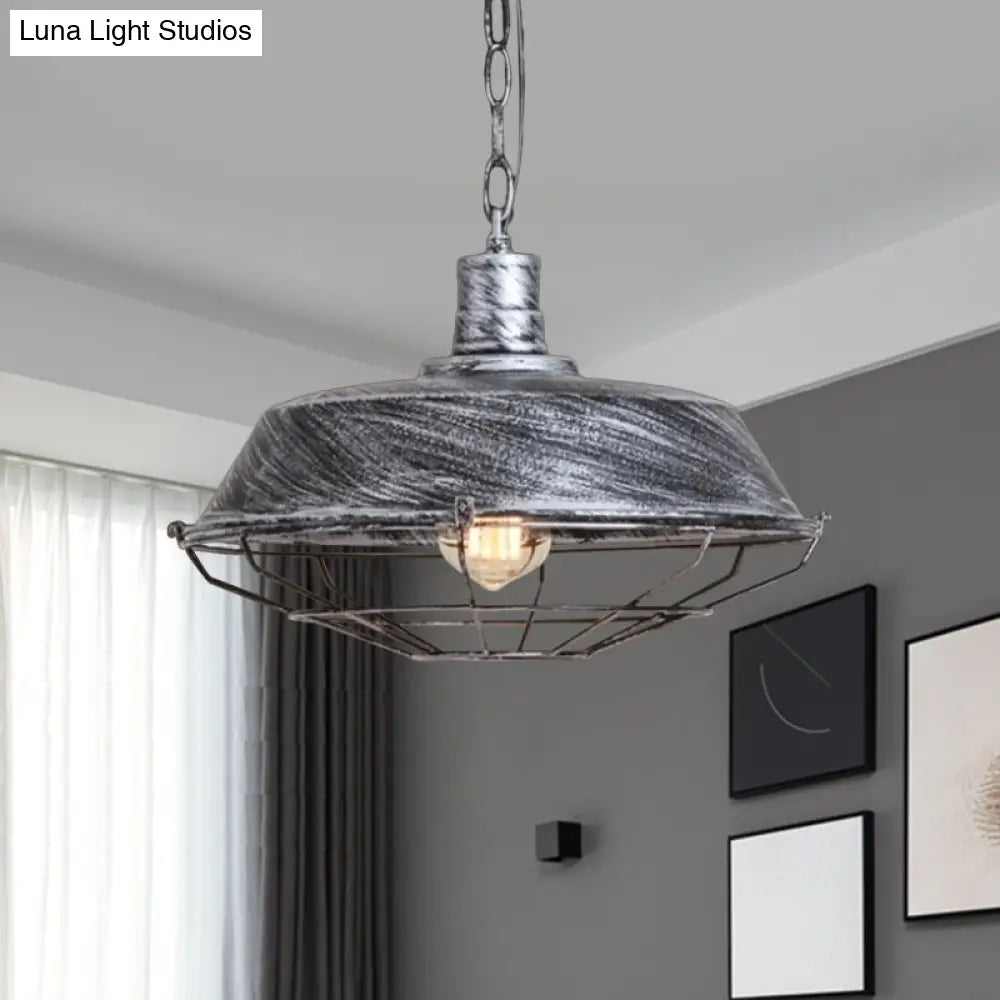 Vintage Barn Shade Pendant Lamp - Bronze/Silver Hanging Light Fixture With Metallic Finish