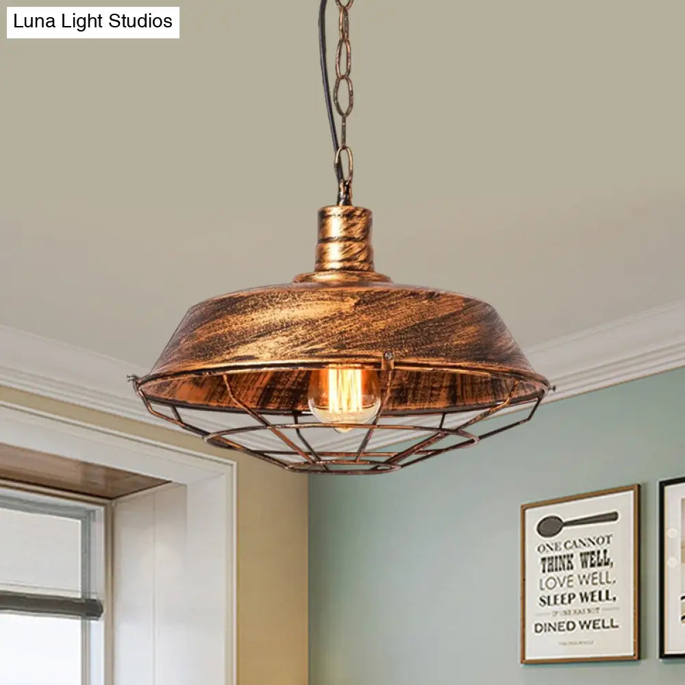 Vintage Barn Shade Pendant Lamp - Bronze/Silver Hanging Light Fixture With Metallic Finish