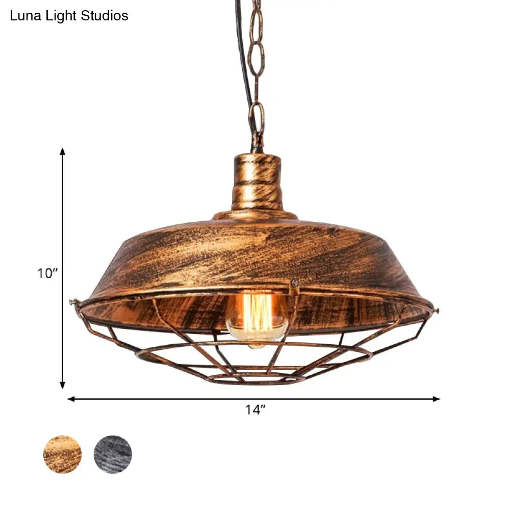 Vintage Barn Shade Pendant Lamp - Bronze/Silver Hanging Light Fixture With Metallic Finish