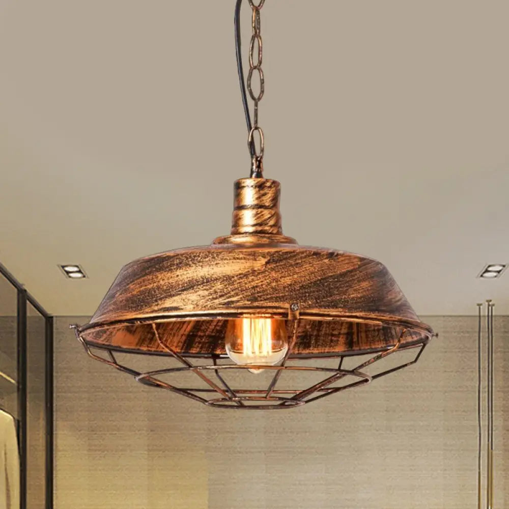 Vintage Barn Shade Pendant Lamp - Bronze/Silver Hanging Light Fixture With Metallic Finish Bronze