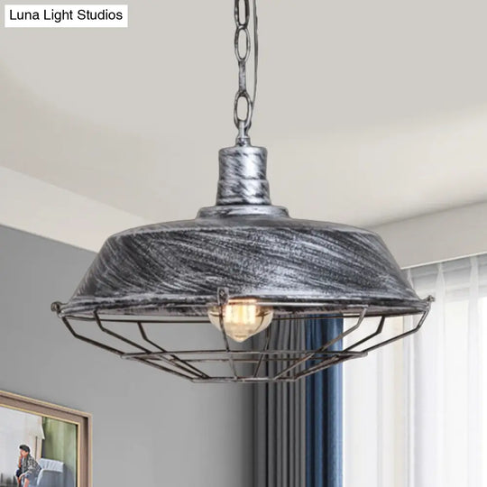 Vintage Style Metallic Pendant Lamp - Barn Shade Cloth Shop 1 Bulb Bronze/Silver Hanging Light