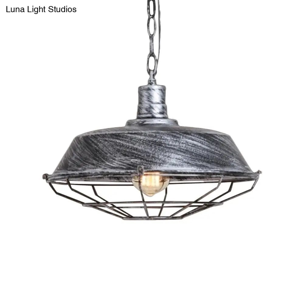 Vintage Style Metallic Pendant Lamp - Barn Shade Cloth Shop 1 Bulb Bronze/Silver Hanging Light