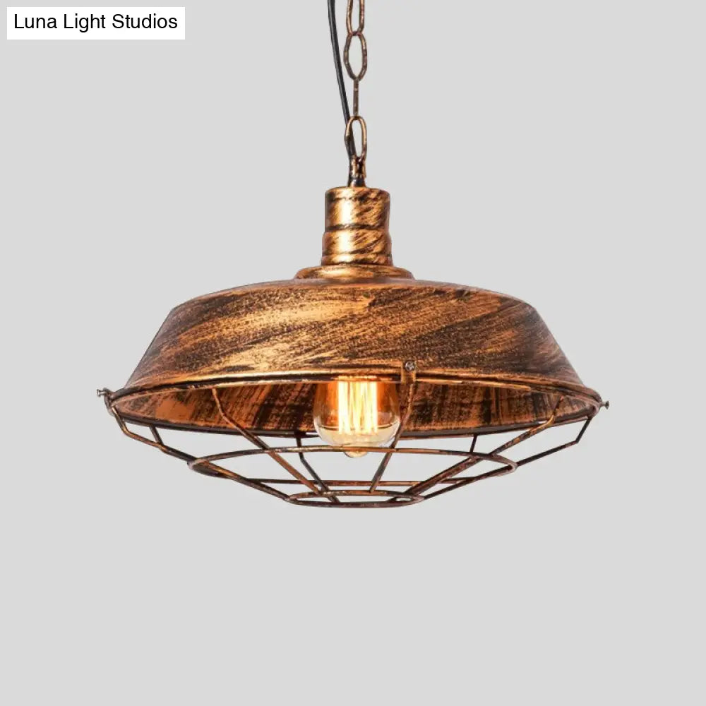 Vintage Barn Shade Pendant Lamp - Bronze/Silver Hanging Light Fixture With Metallic Finish