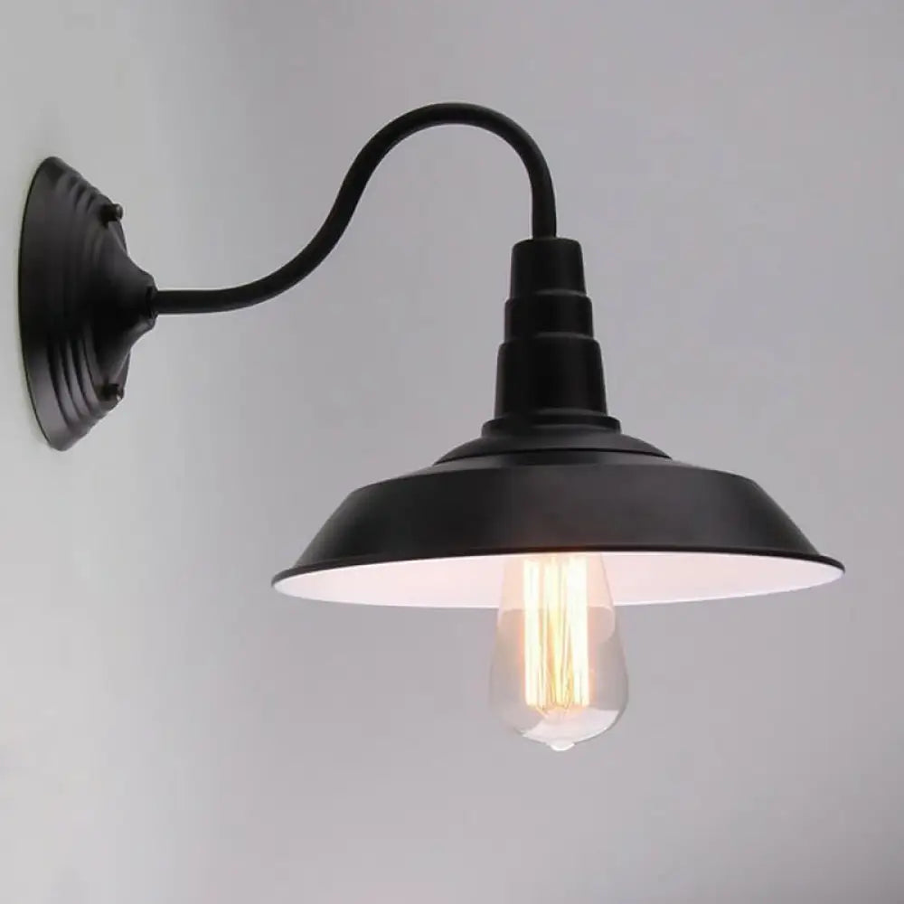 Vintage Barn Wall Light - 10/14 Wide Metal Gooseneck Fixture Black / 10