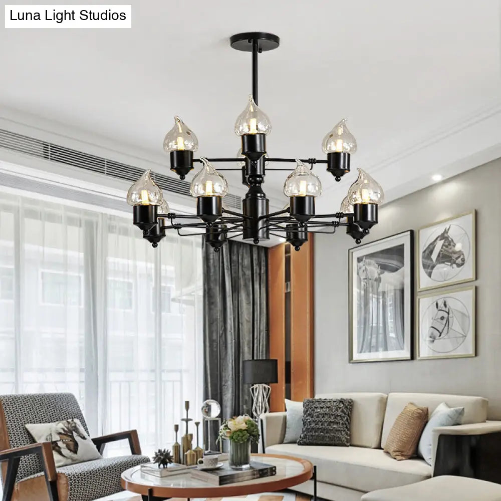 Vintage Black Glass Chandelier: Clear Candle Pendant Lighting For Bedroom 3/6/8-Light 12 /