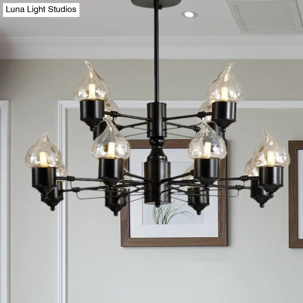 Vintage Black Glass Chandelier: Clear Candle Pendant Lighting For Bedroom 3/6/8-Light