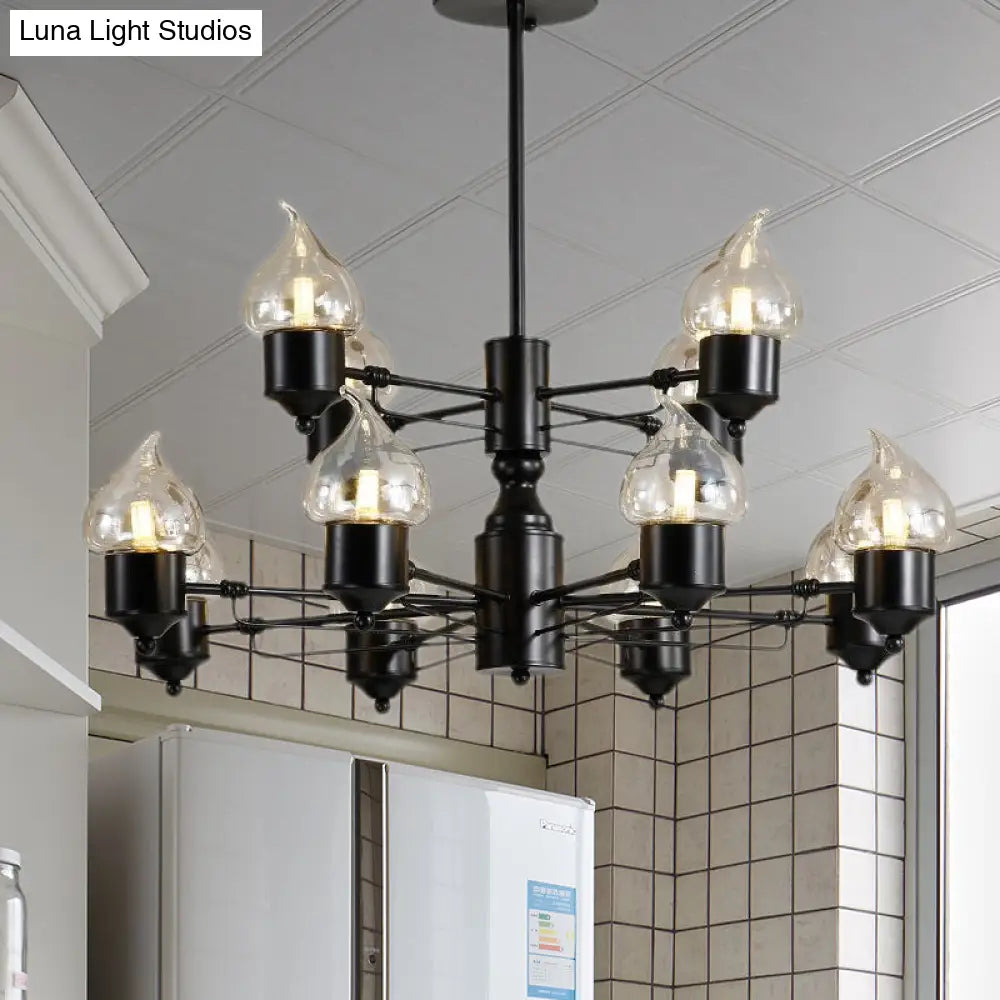 Vintage Black Glass Chandelier: Clear Candle Pendant Lighting For Bedroom 3/6/8-Light