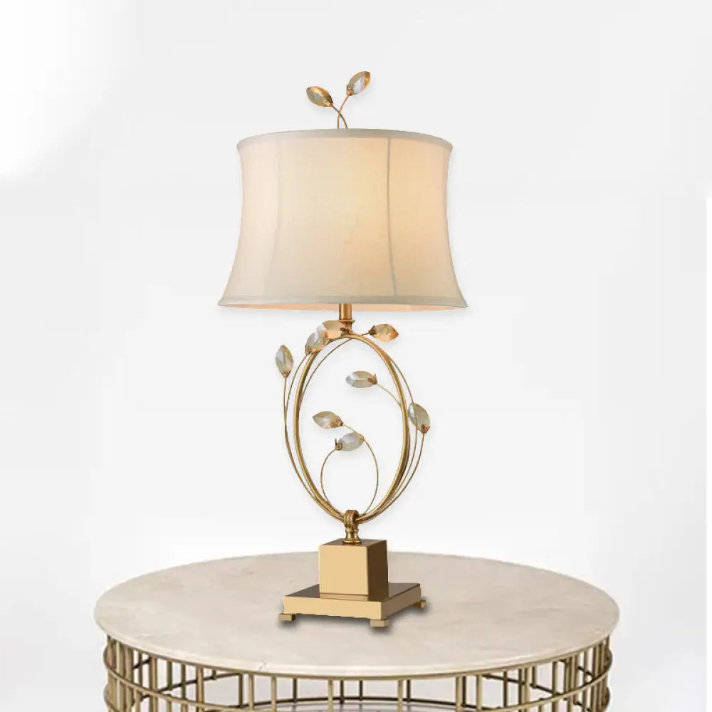 Vintage Beige Empire Nightlamp With Gold Metal Base - Perfect Bedroom Table Lamp