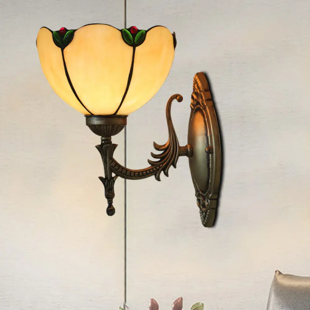 Vintage Beige Glass Petals Wall Lamp With Bronze Finish - Bedroom Lighting Fixture