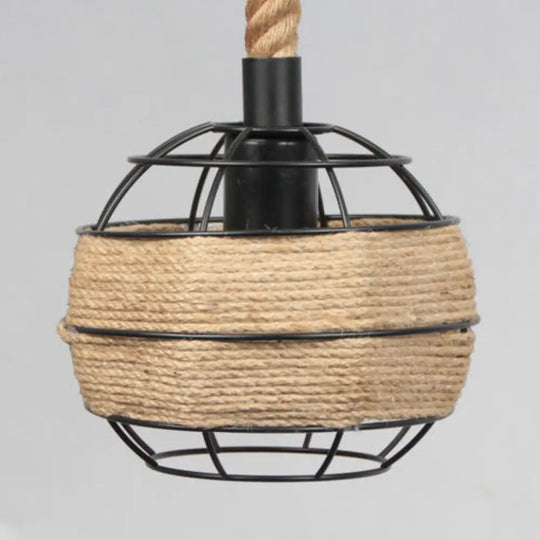 Vintage Beige Pendant Light With Wire Cage Shade – Rustic Metal And Rope Design Ideal For Indoor