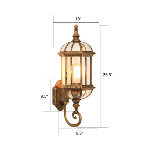 Vintage Birdcage Wall Sconce With Clear Glass Shade - Single-Bulb Garden Light Fixture Bronze / 10