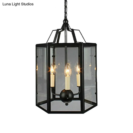 Vintage Black/White Candle Chandelier With 3-Light Clear Glass Pendant Fixture