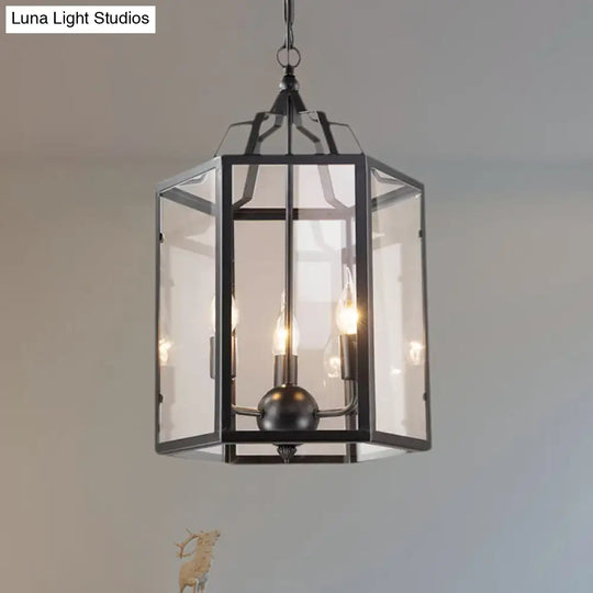 Vintage Black And White Hanging Chandelier - 3-Light Clear Glass Candle Pendant Fixture