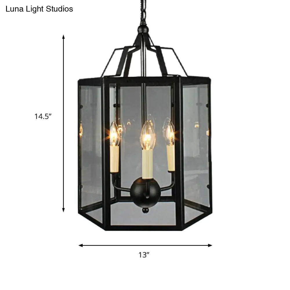 Vintage Black/White Candle Chandelier With 3-Light Clear Glass Pendant Fixture