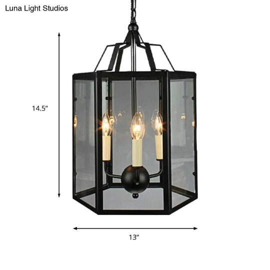 Vintage Black/White Candle Chandelier With 3-Light Clear Glass Pendant Fixture