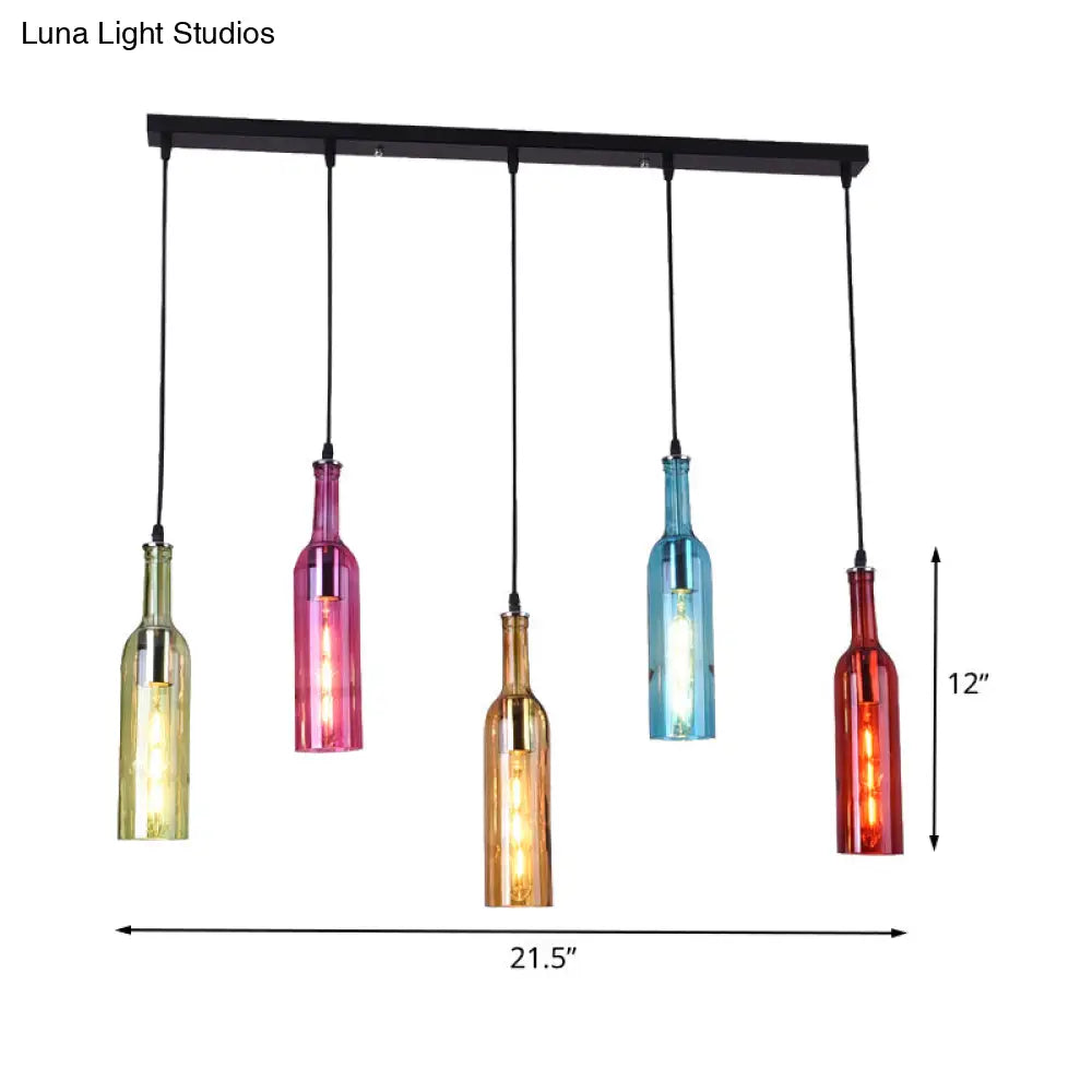 Vintage Black Bottle Cluster Pendant Lamp With Colorful Glass Shades - Perfect For Restaurants!